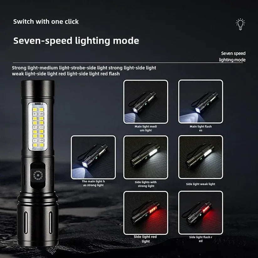 Rechargeable Flashlight With Dual Lights And Emergency Light